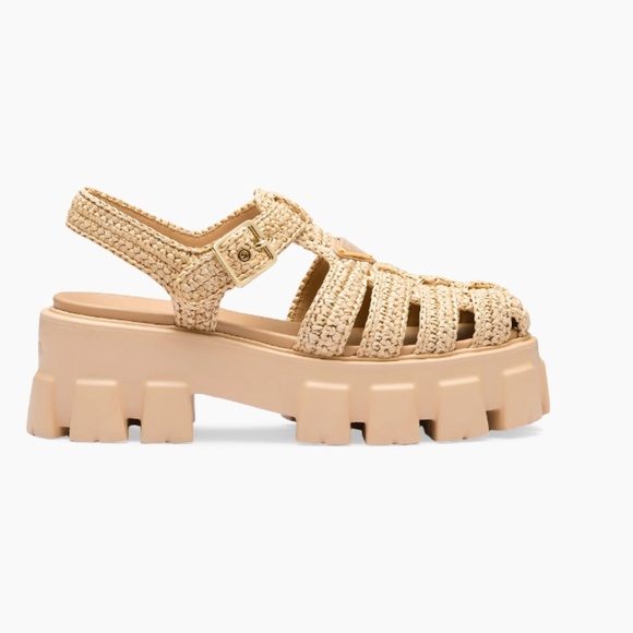PRADA Monolith Crochet Cage Sandals Beige Khaki- 39 - Picture 4 of 14